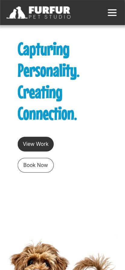 FurFur Pet Studio homepage on a phone